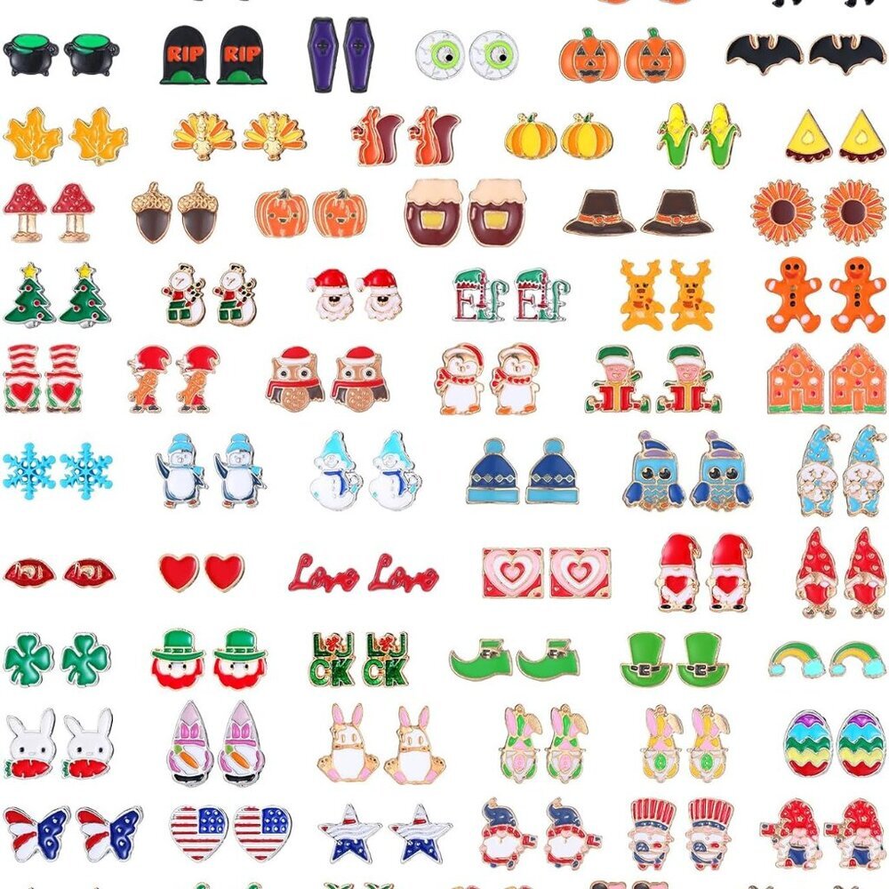 72 Pairs Halloween Holiday Earring Variety Pack for Women Thanksgiving Christmas